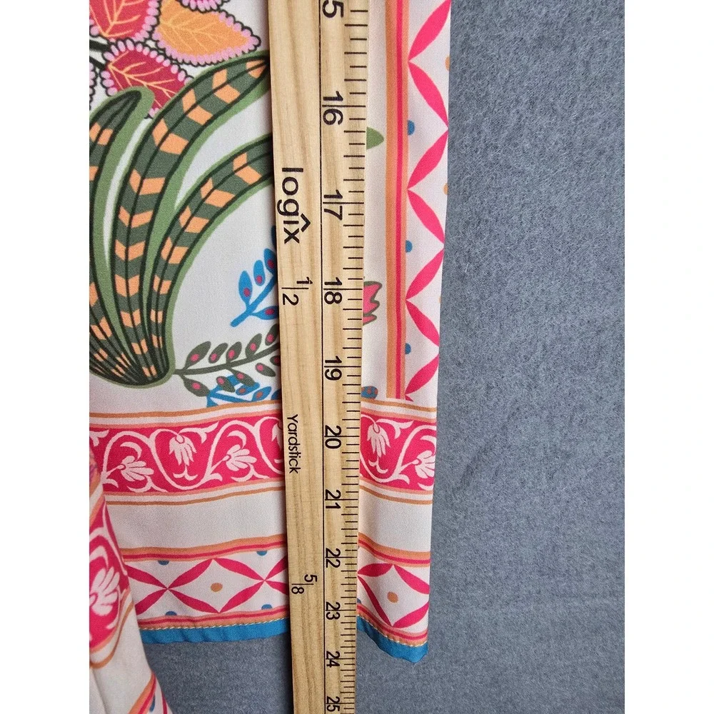 Women's Cardigan Blouse 2XL Cream Tropical Toucan Tie Front Boho Relaxed Fit